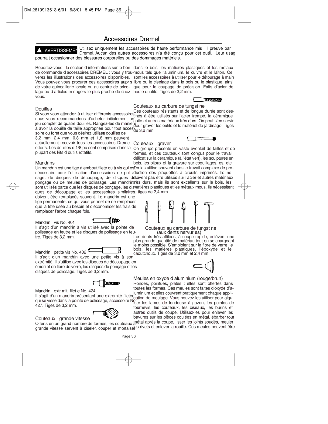 Dremel 780 owner manual Accessoires Dremel 