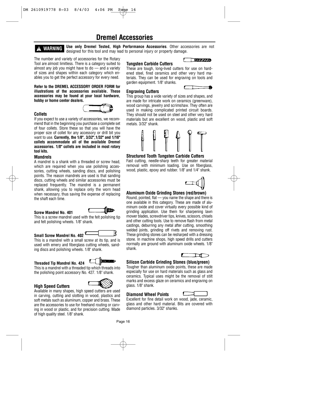 Dremel 800 owner manual Dremel Accessories 