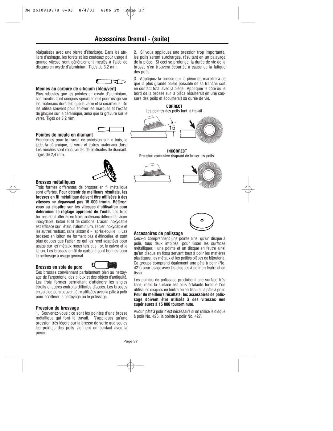 Dremel 800 owner manual Accessoires Dremel suite 