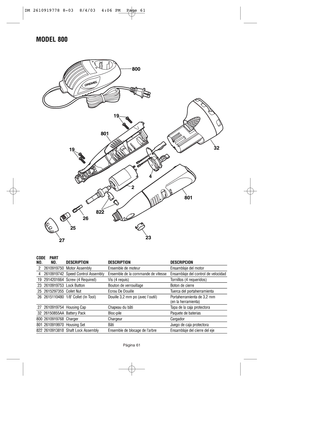 Dremel owner manual Model, 800 801 822 