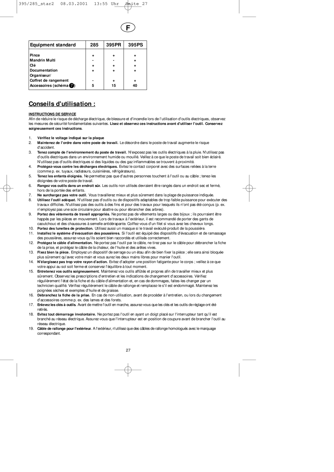 Dremel F013028586, F013039585, F013039567, F013028566 Conseils dutilisation, Accessoires schéma, Instructions DE Service 