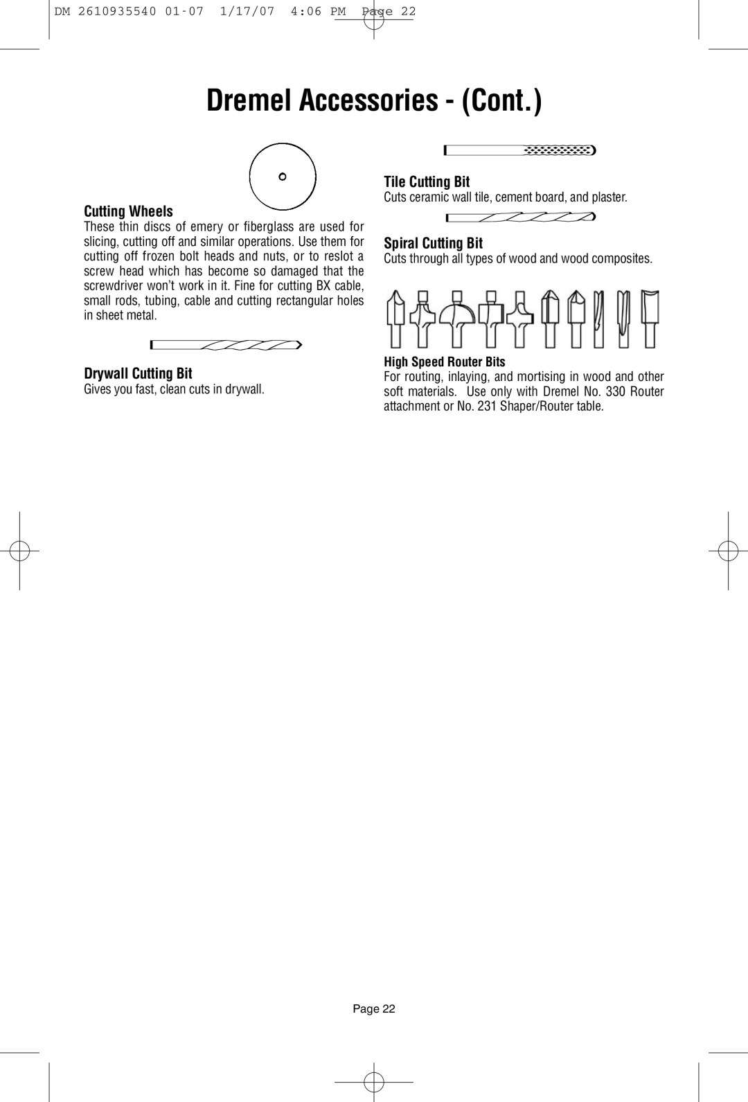 Dremel F013039519 Cutting Wheels, Drywall Cutting Bit, Tile Cutting Bit, Spiral Cutting Bit, High Speed Router Bits 