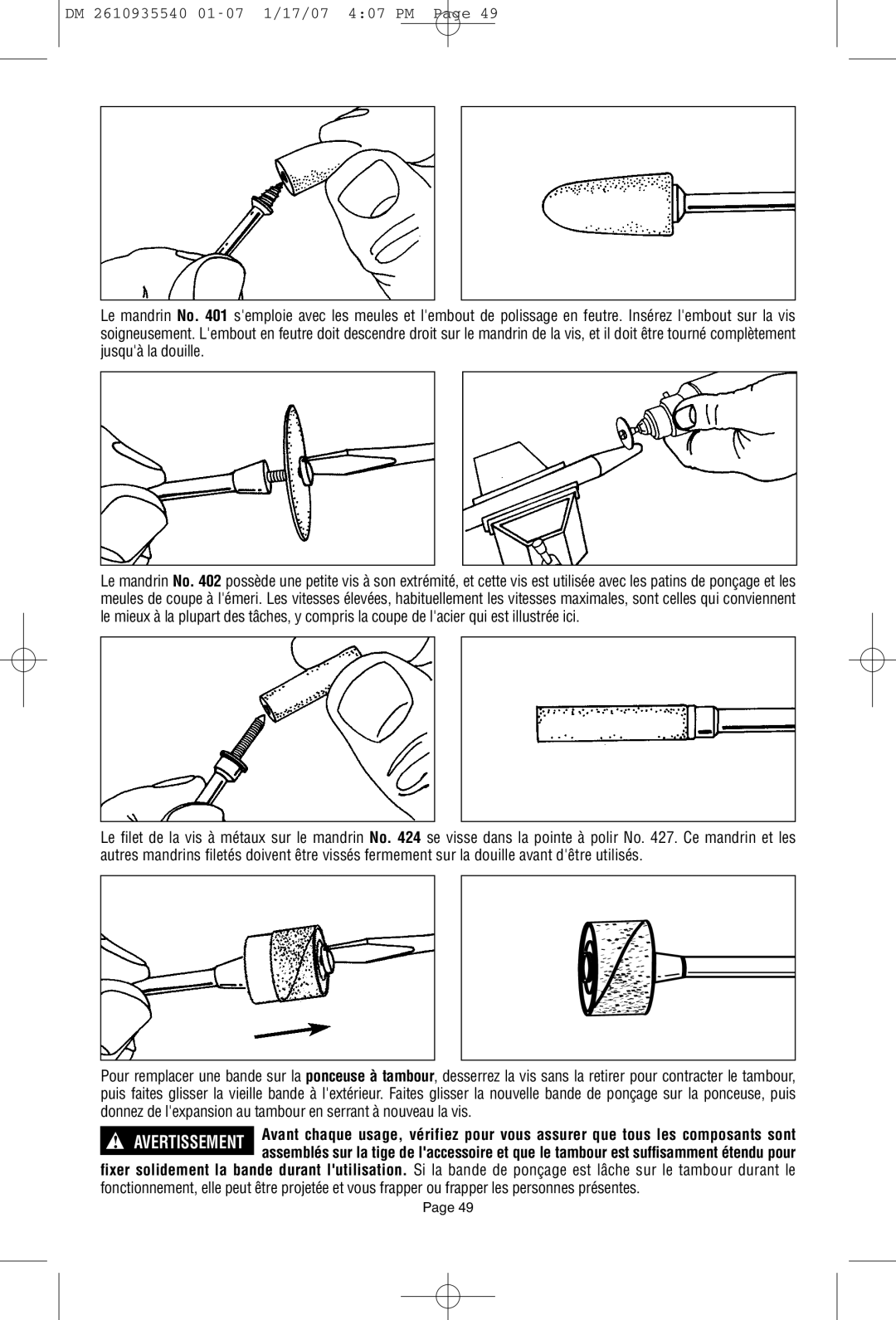 Dremel F013039519 owner manual Avertissement 