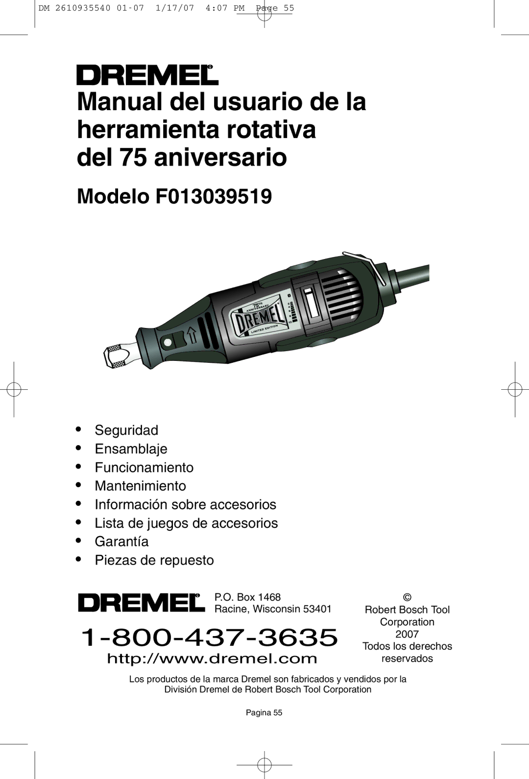 Dremel owner manual Modelo F013039519 