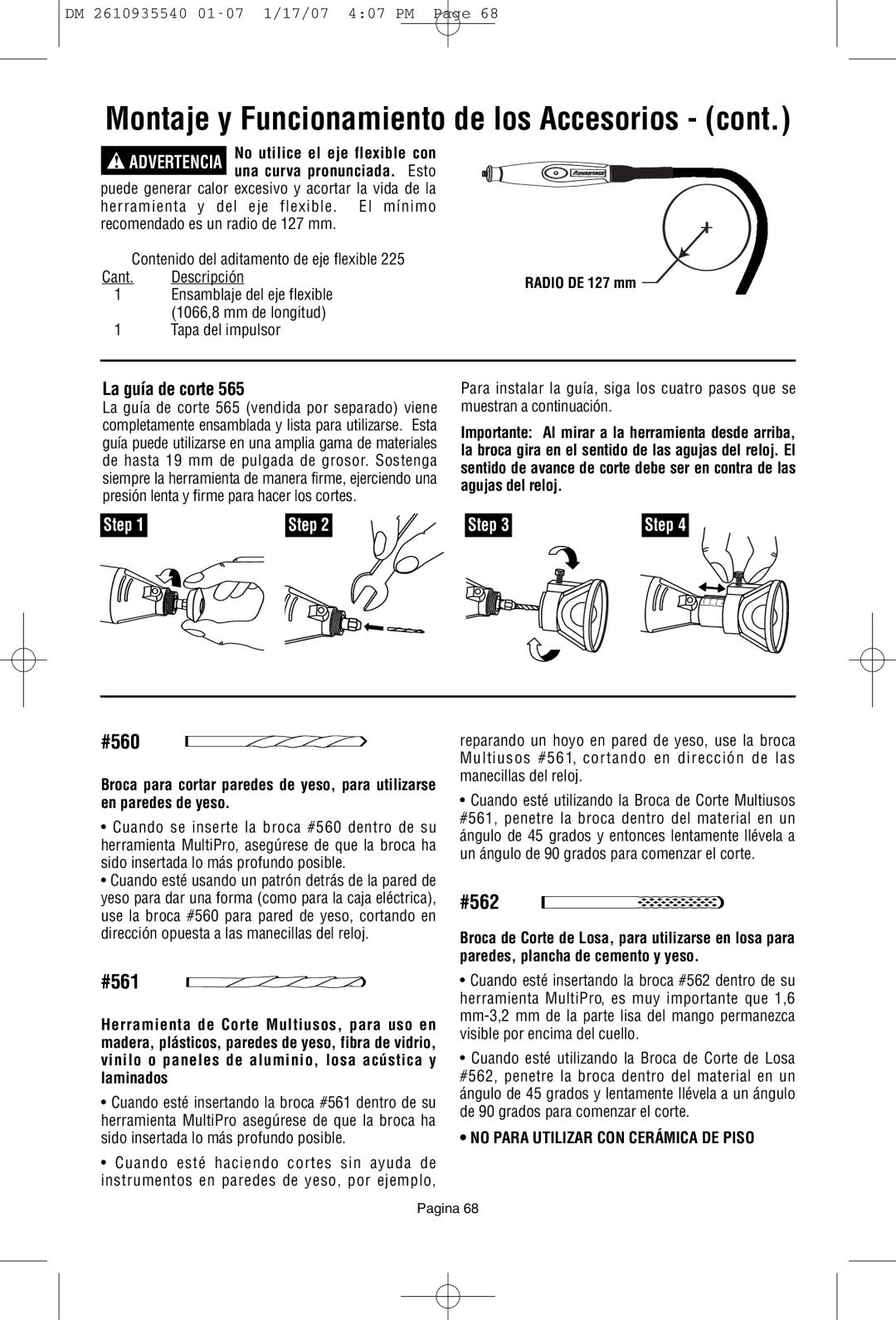 Dremel F013039519 Montaje y Funcionamiento de los Accesorios, La guía de corte, No Para Utilizar CON Cerámica DE Piso 