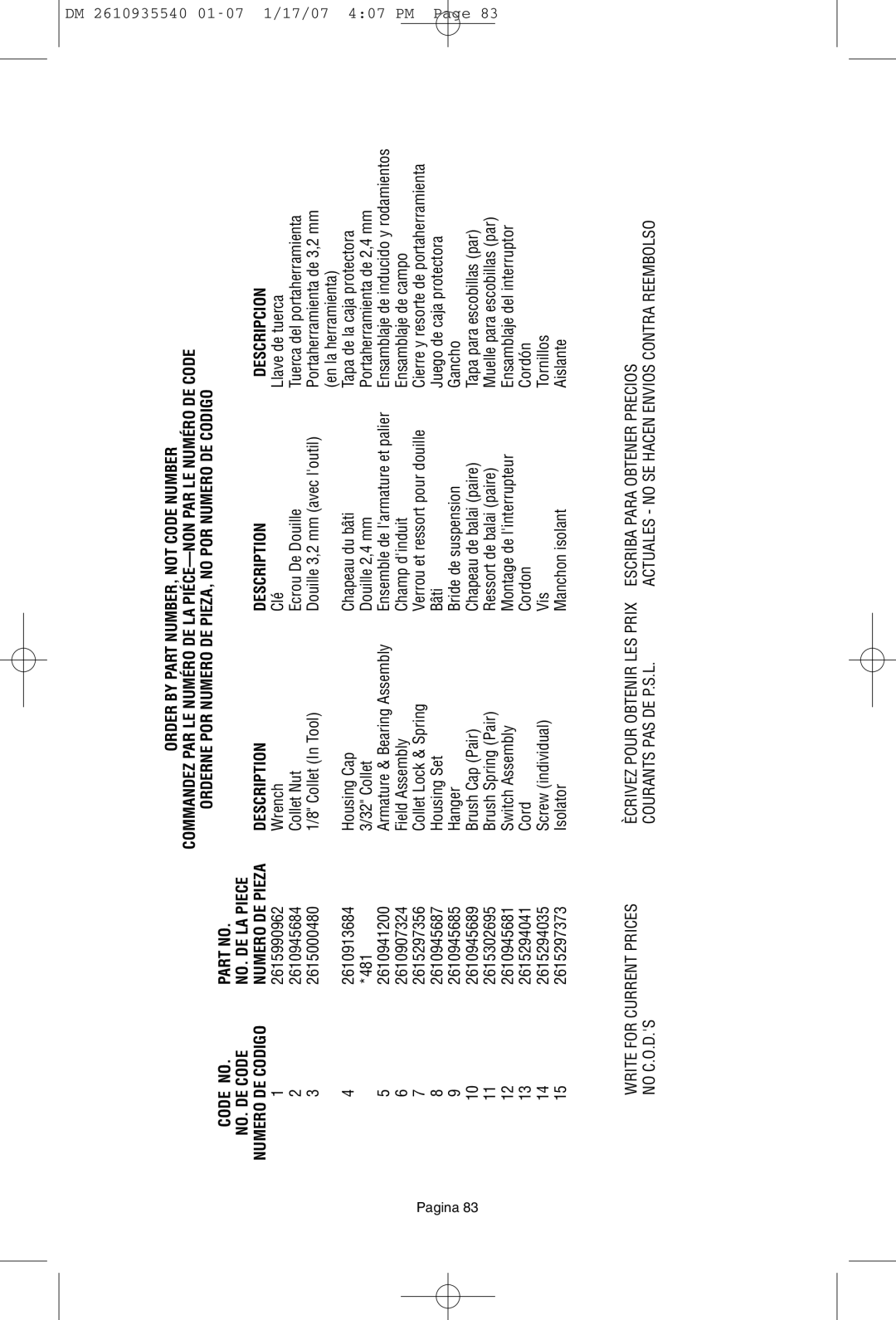 Dremel F013039519 owner manual NO. DE LA Piece, Description Descripcion 