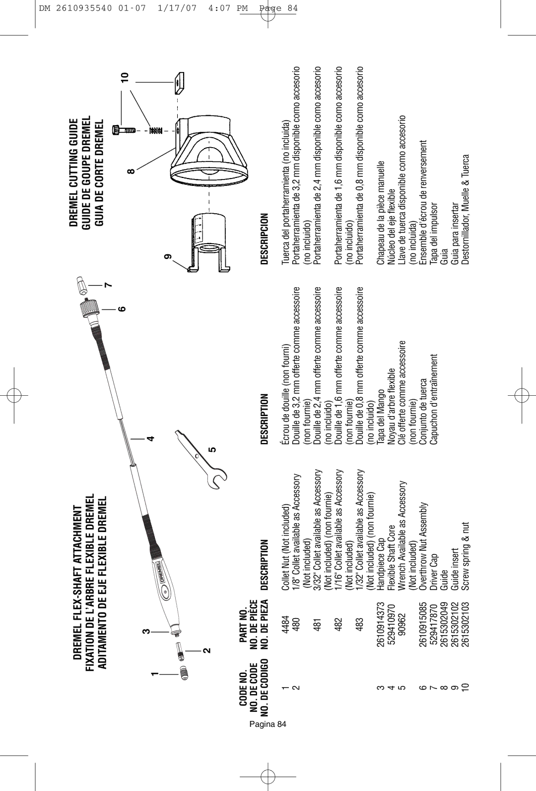 Dremel F013039519 owner manual Dremel FLEX-SHAFT Attachment, NO. DE Pièce 