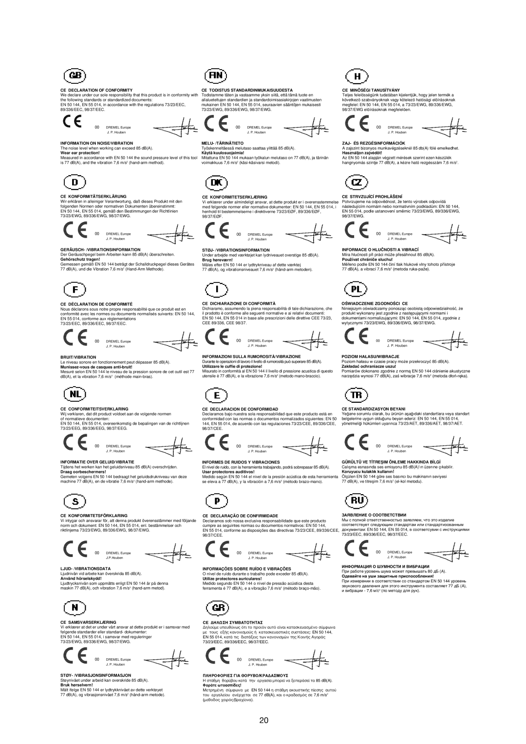 Dremel F013039866, F013039865 manual CE Declaration of Conformity 