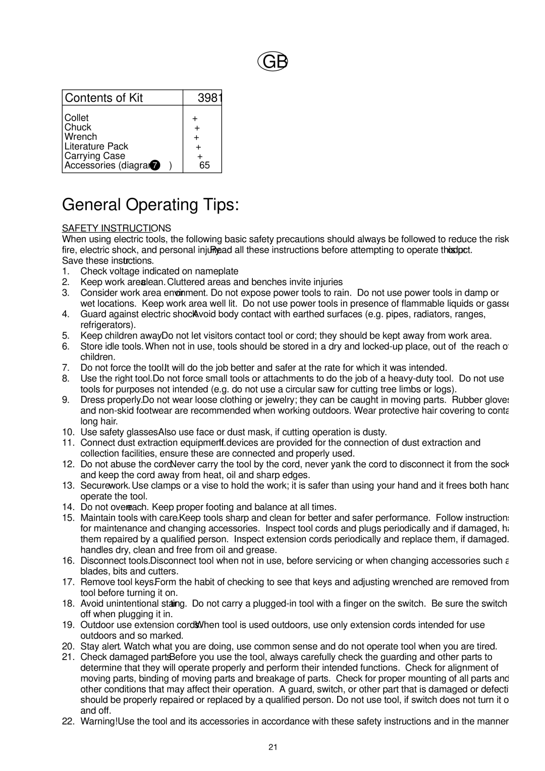 Dremel F013039865, F013039866 manual General Operating Tips, Safety Instructions 