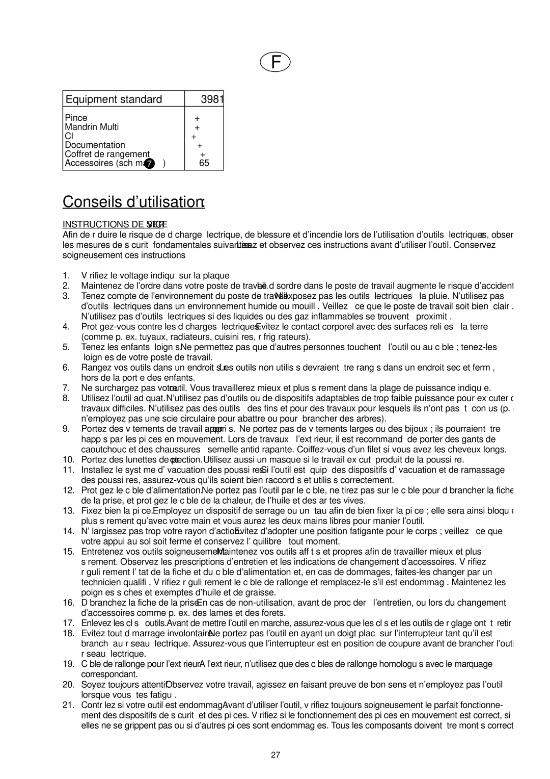 Dremel F013039865, F013039866 Conseils dutilisation, Instructions DE Service, Vérifiez le voltage indiqué sur la plaque 