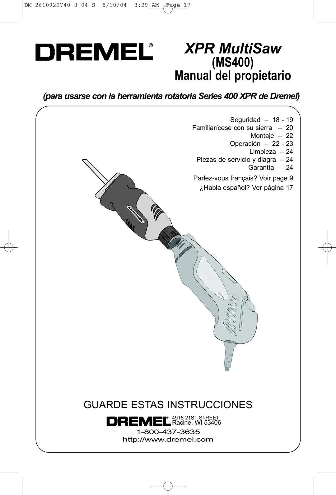 Dremel owner manual MS400 Manual del propietario 