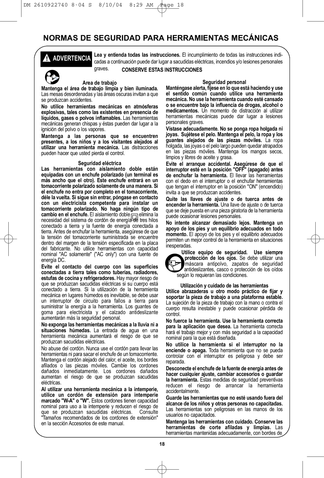 Dremel MS400 owner manual Normas DE Seguridad Para Herramientas Mecánicas 