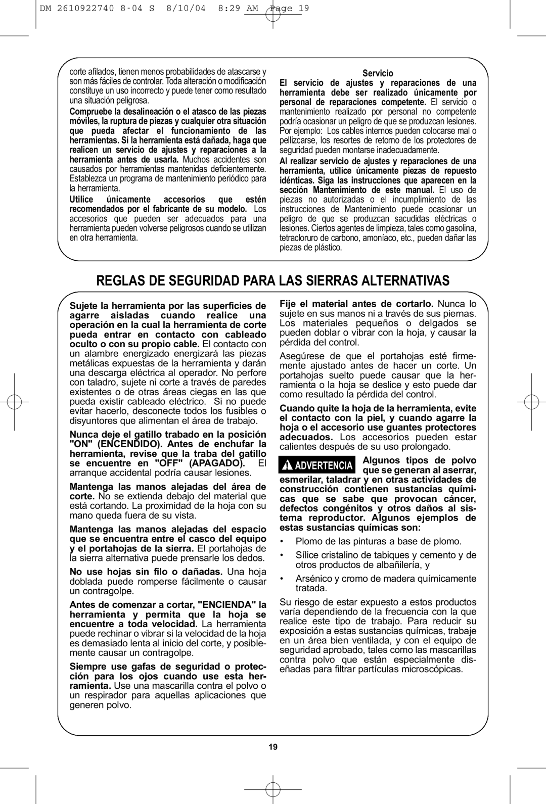 Dremel MS400 owner manual Reglas DE Seguridad Para LAS Sierras Alternativas 