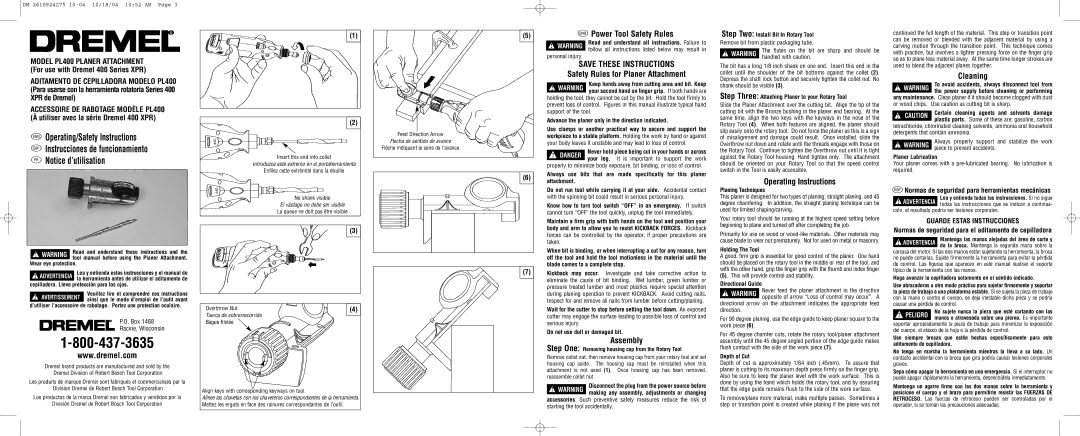 Dremel PL400 operating instructions Off, Normas de seguridad para herramientas mecánicas 