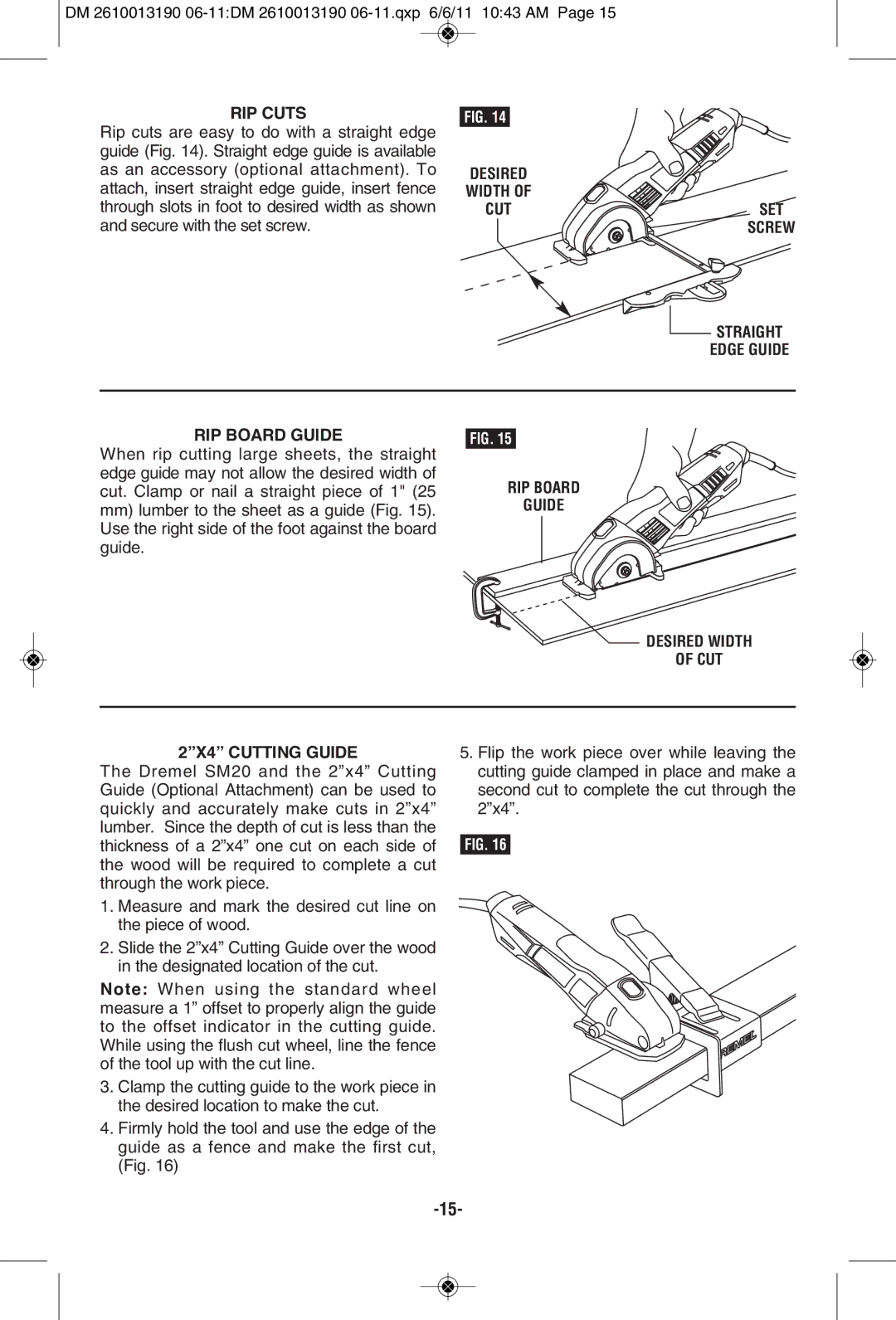 Dremel SM20 manual RIP Cuts, RIP Board Guide Desired Width CUT, 2x4 Cutting Guide 