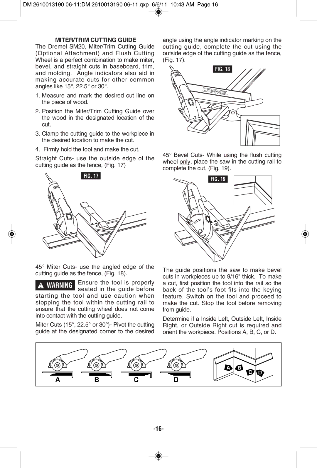 Dremel SM20 manual MITER/TRIM Cutting Guide 