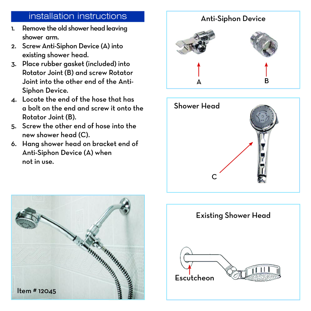 Drive Medical Design 12045 manual Installation instructions 