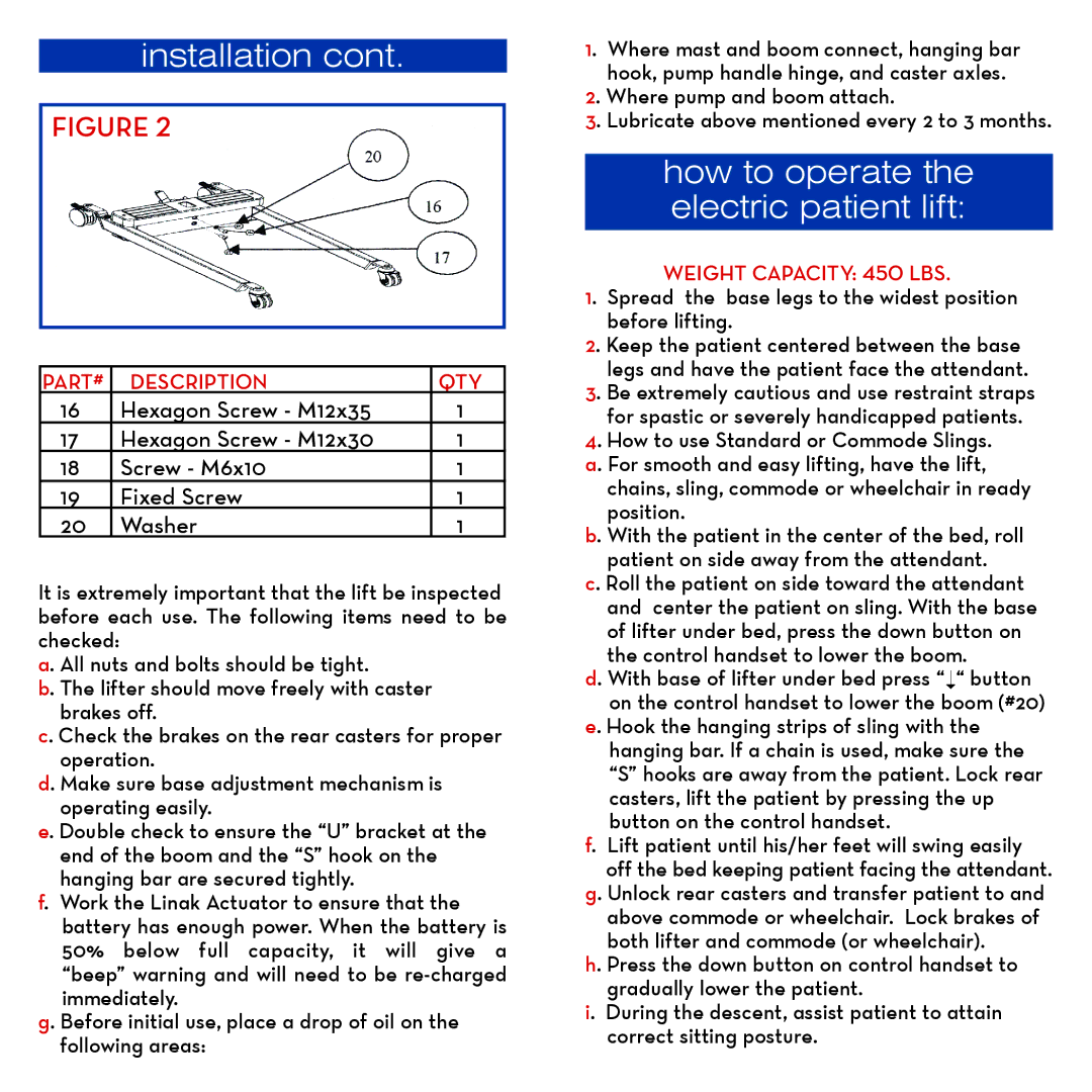 Drive Medical Design 13240 warranty How to operate the electric patient lift, Where pump and boom attach 