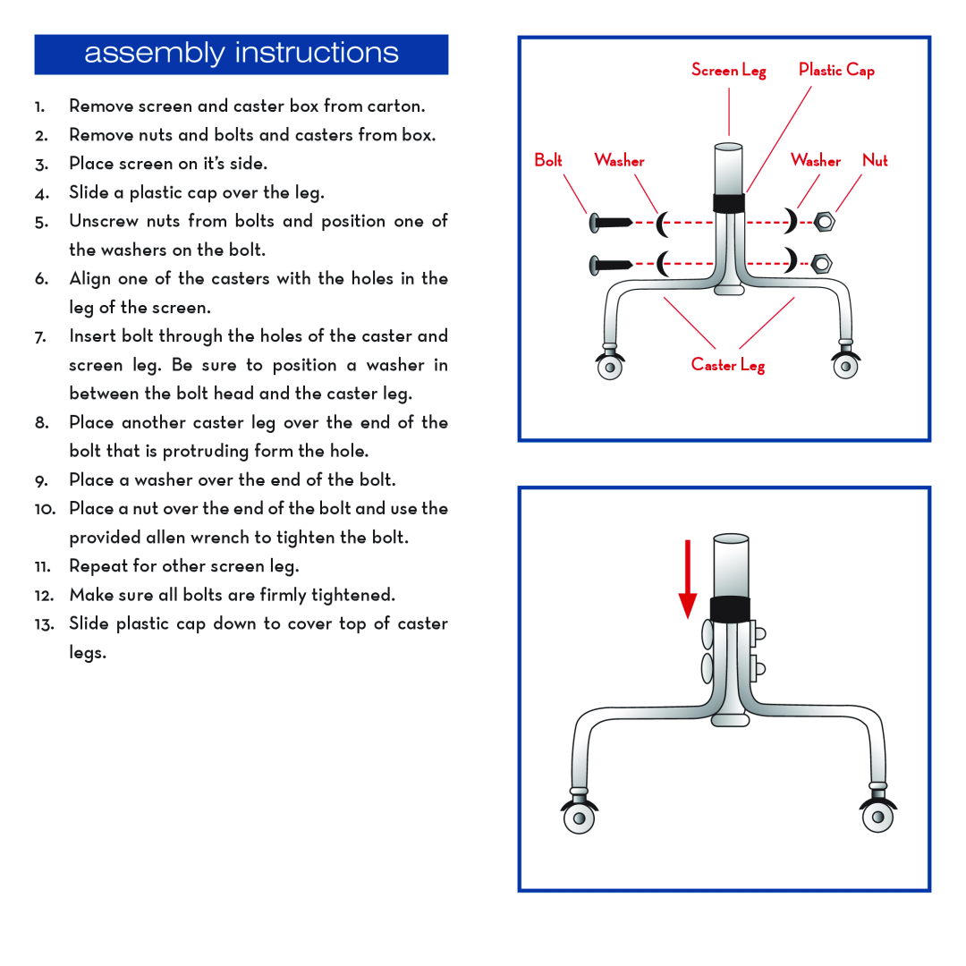 Drive Medical Design 13508 warranty assembly instructions, Bolt, Washer, Caster Leg 