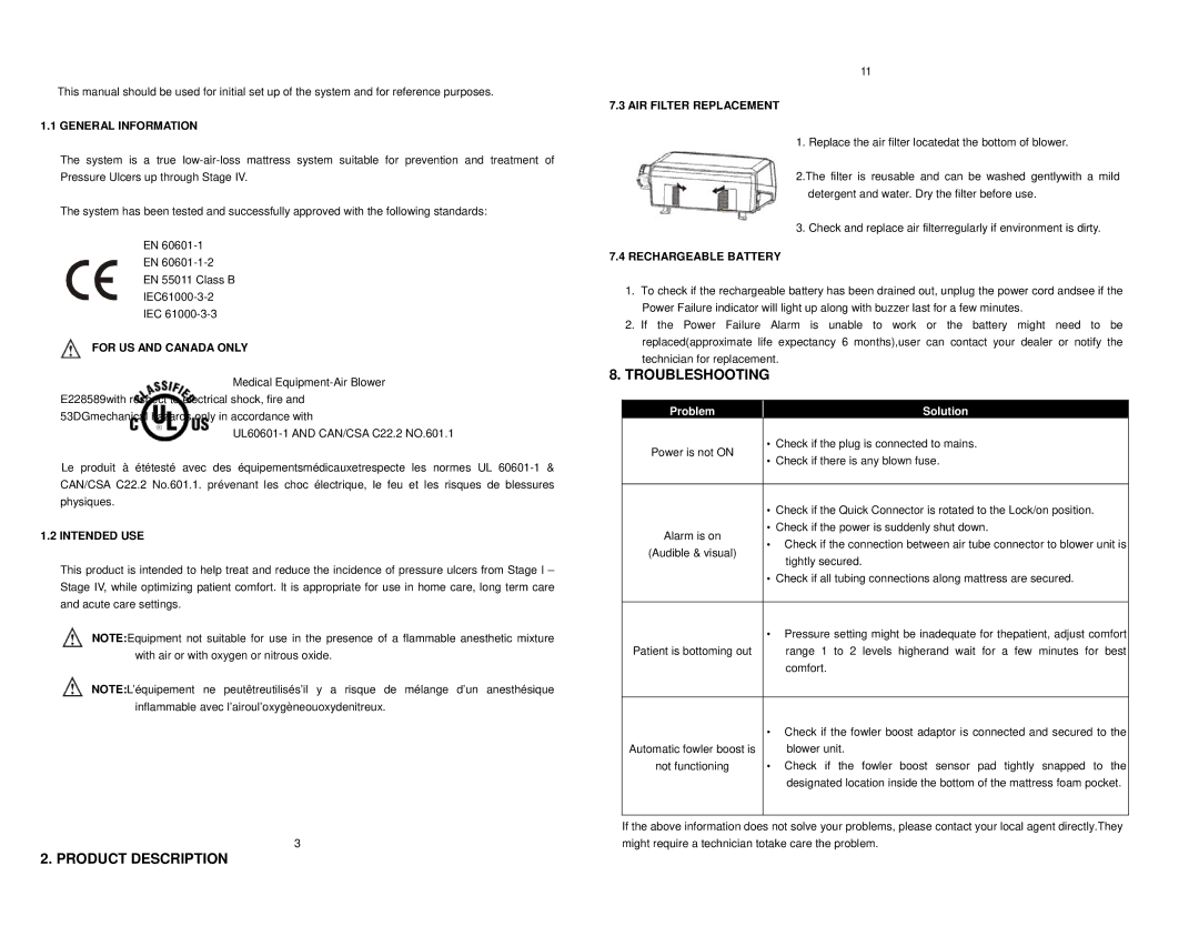 Drive Medical Design 14000 instruction manual Troubleshooting, Product Description 