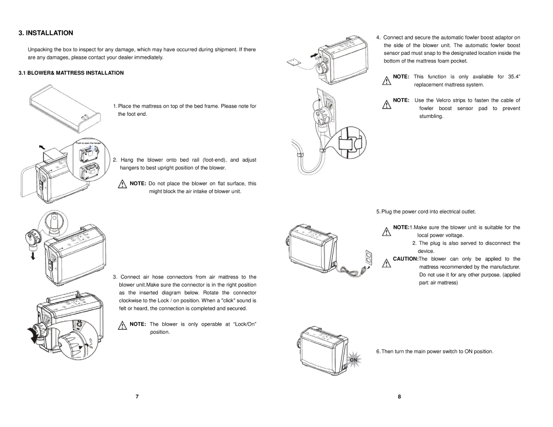 Drive Medical Design 14000 instruction manual BLOWER& Mattress Installation 