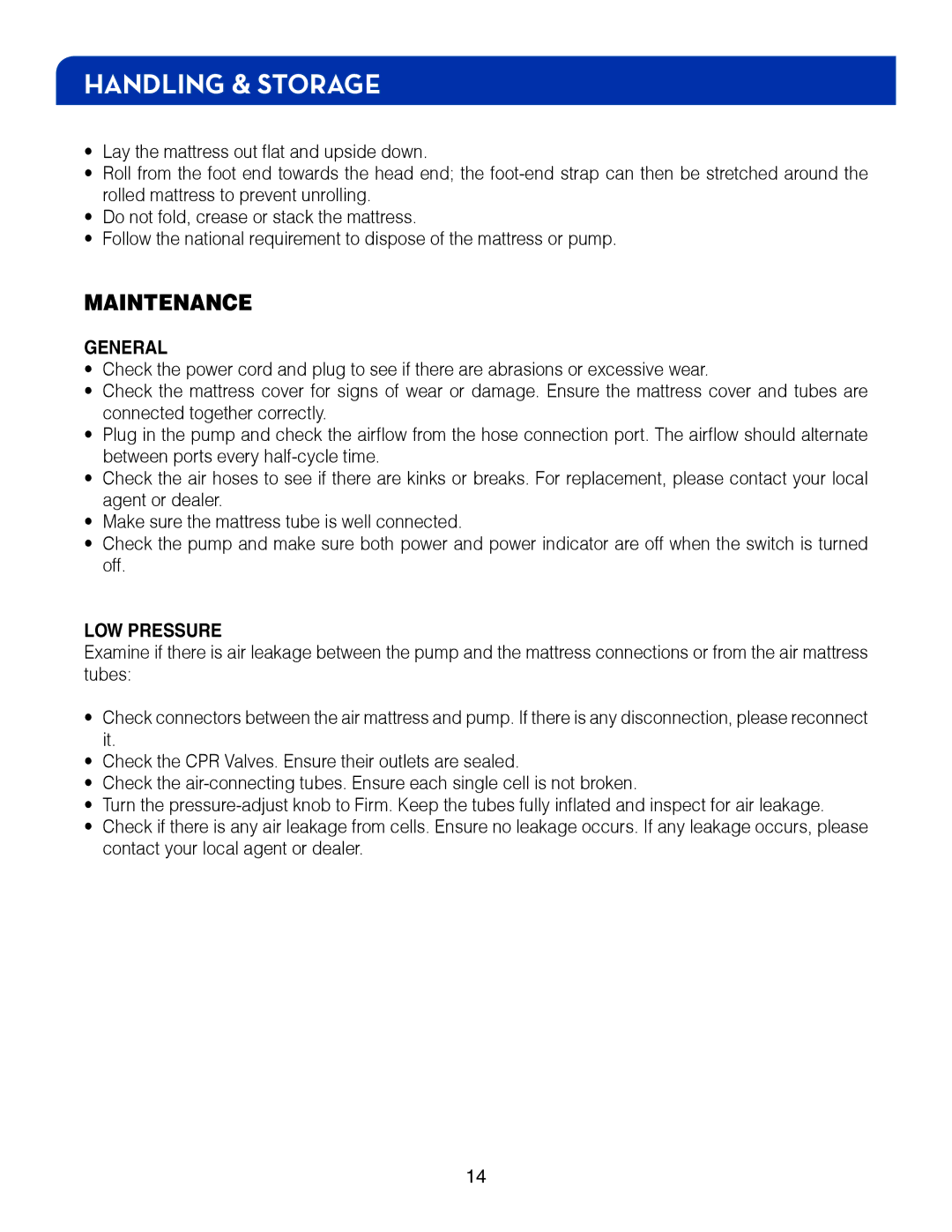 Drive Medical Design 14027 manual Handling & Storage, LOW Pressure 