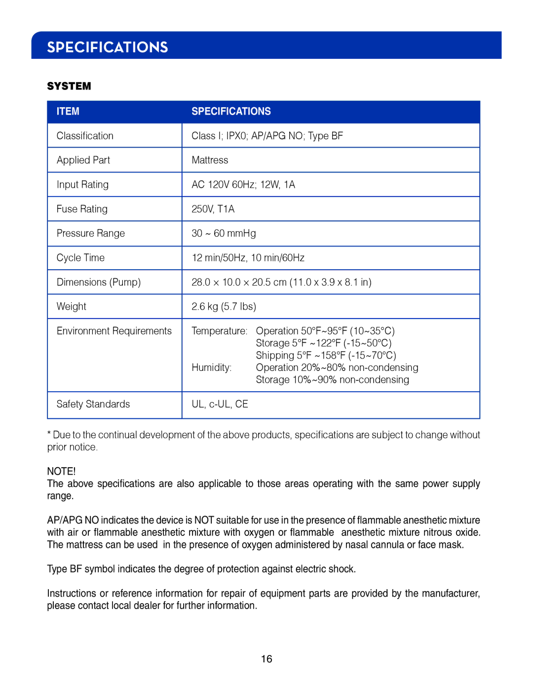 Drive Medical Design 14027 manual Specifications, System 