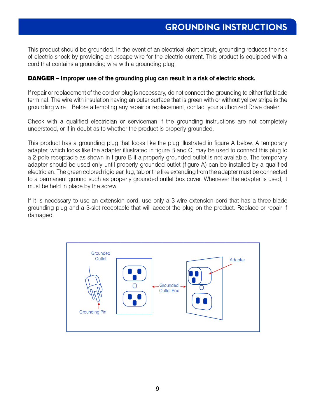 Drive Medical Design 14027 manual Grounding Instructions 