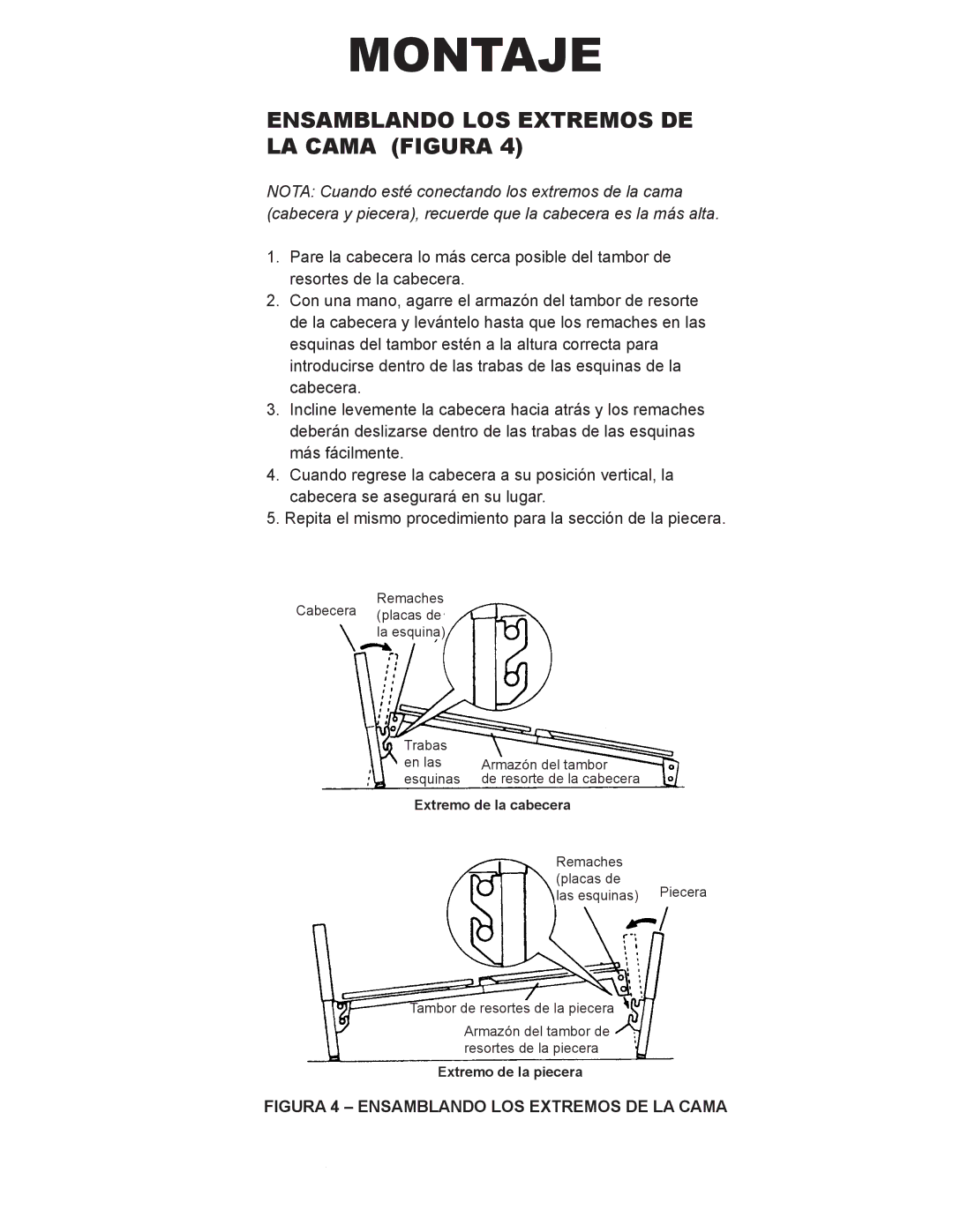 Drive Medical Design 15004, 15003, 15005 manual Ensamblando LOS Extremos DE LA Cama Figura, Extremo de la cabecera 