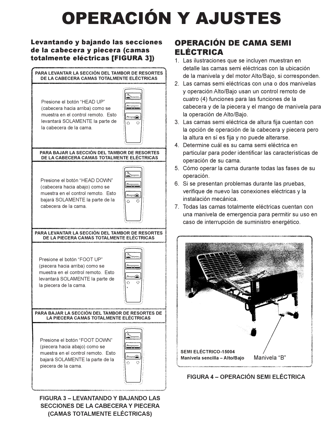 Drive Medical Design 15003, 15005, 15004 manual Operación DE Cama Semi Eléctrica, Figura 4 Operación Semi Eléctrica 