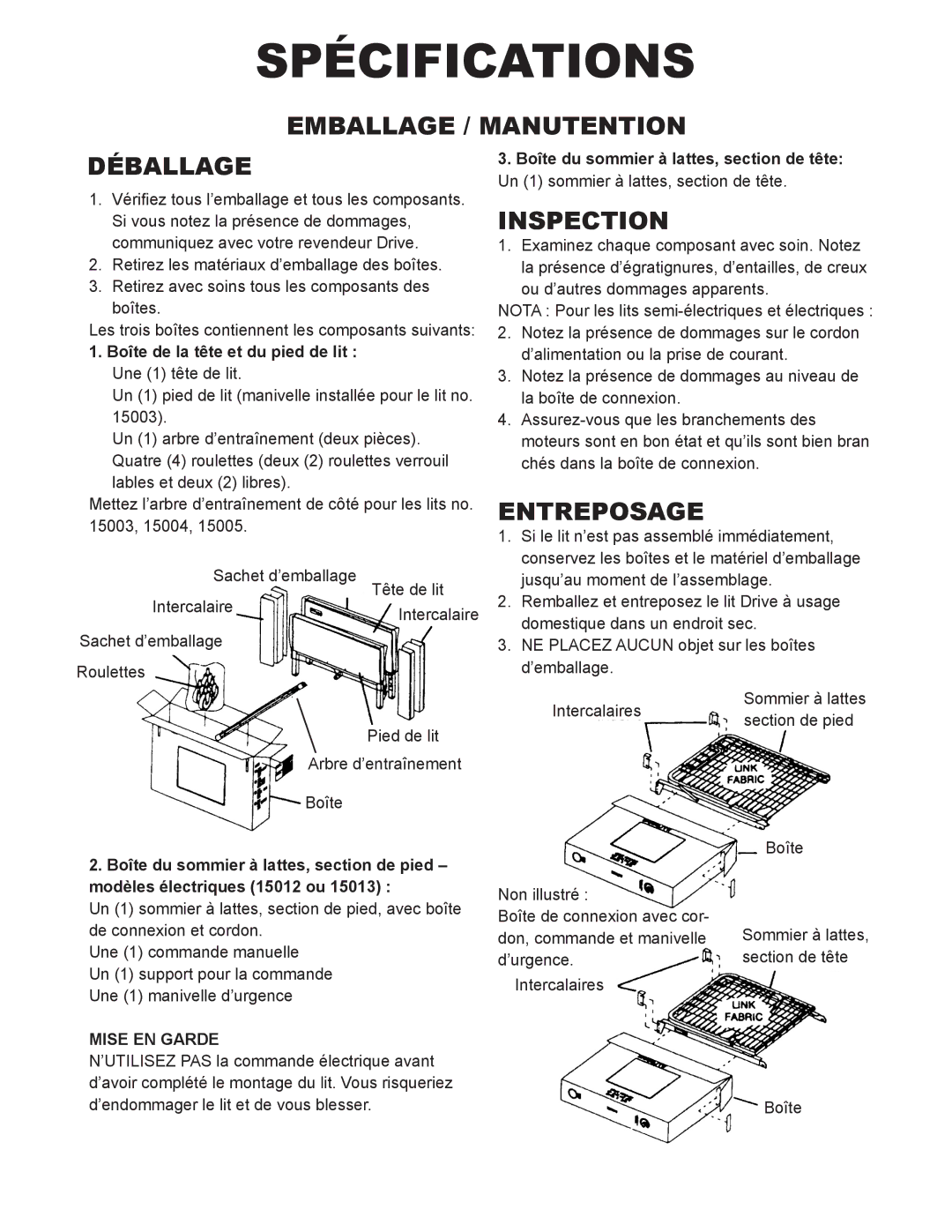 Drive Medical Design 15004, 15003, 15005 manual Spécifications 