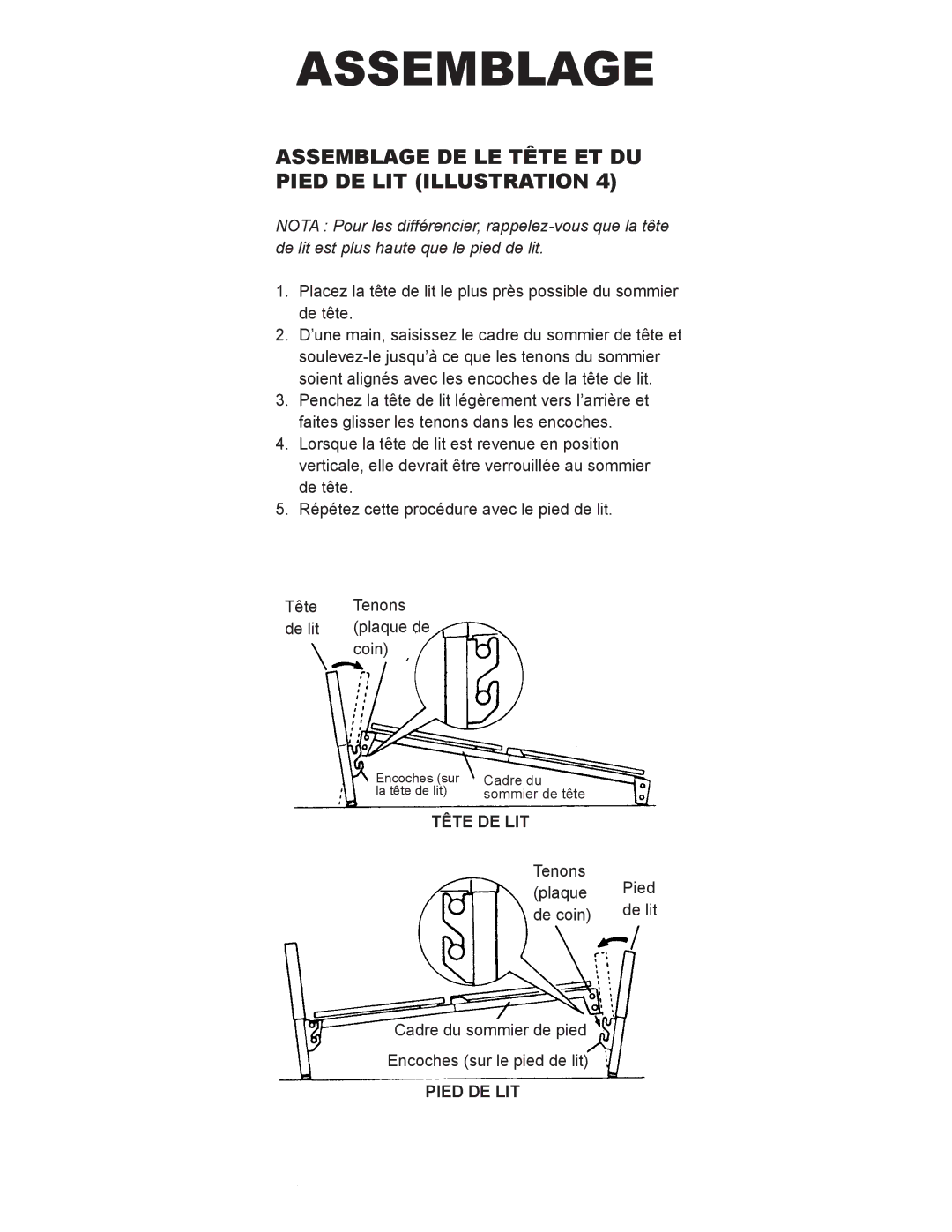 Drive Medical Design 15004, 15003, 15005 manual Assemblage DE LE Tête ET DU Pied DE LIT Illustration 