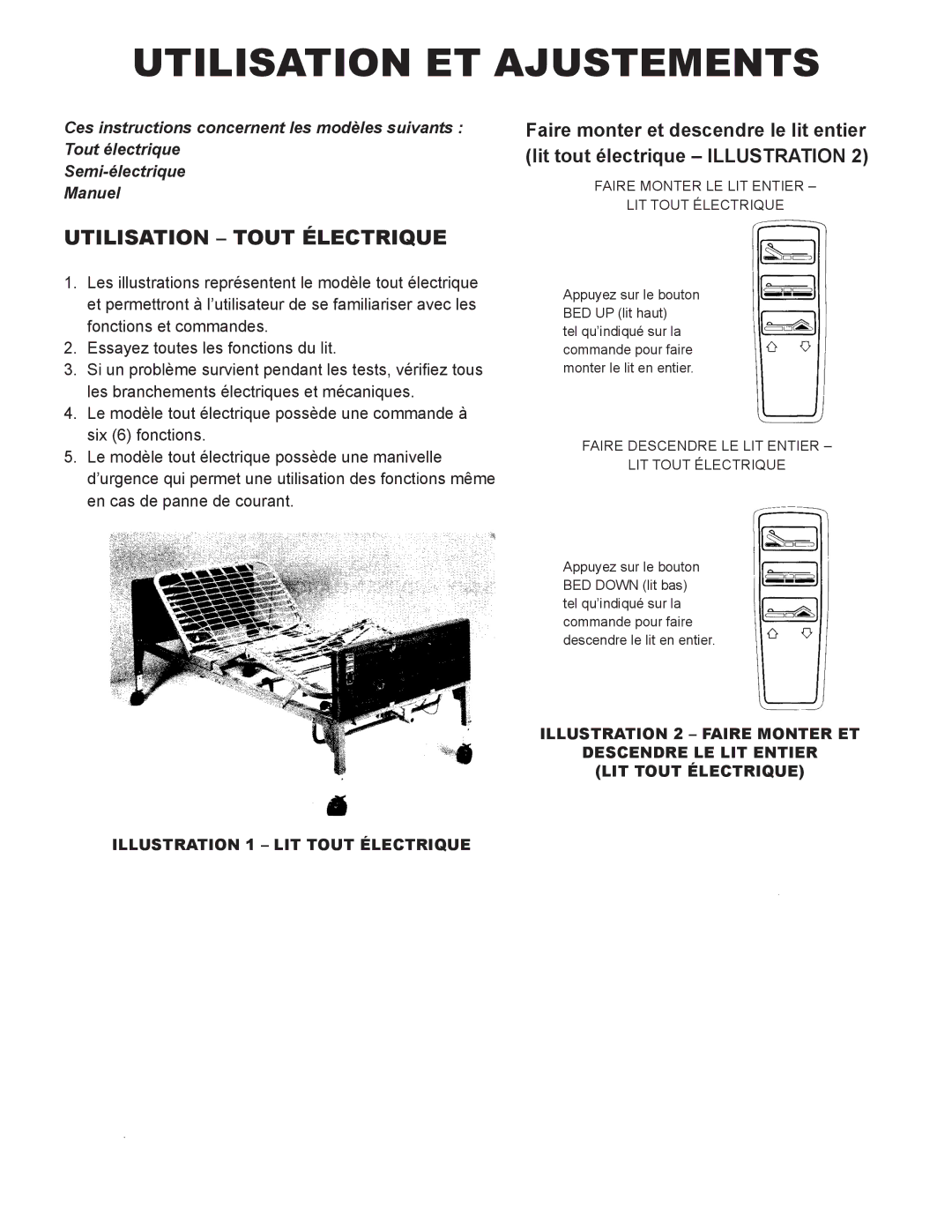 Drive Medical Design 15004, 15003, 15005 manual Utilisation ET Ajustements, Utilisation Tout Électrique 