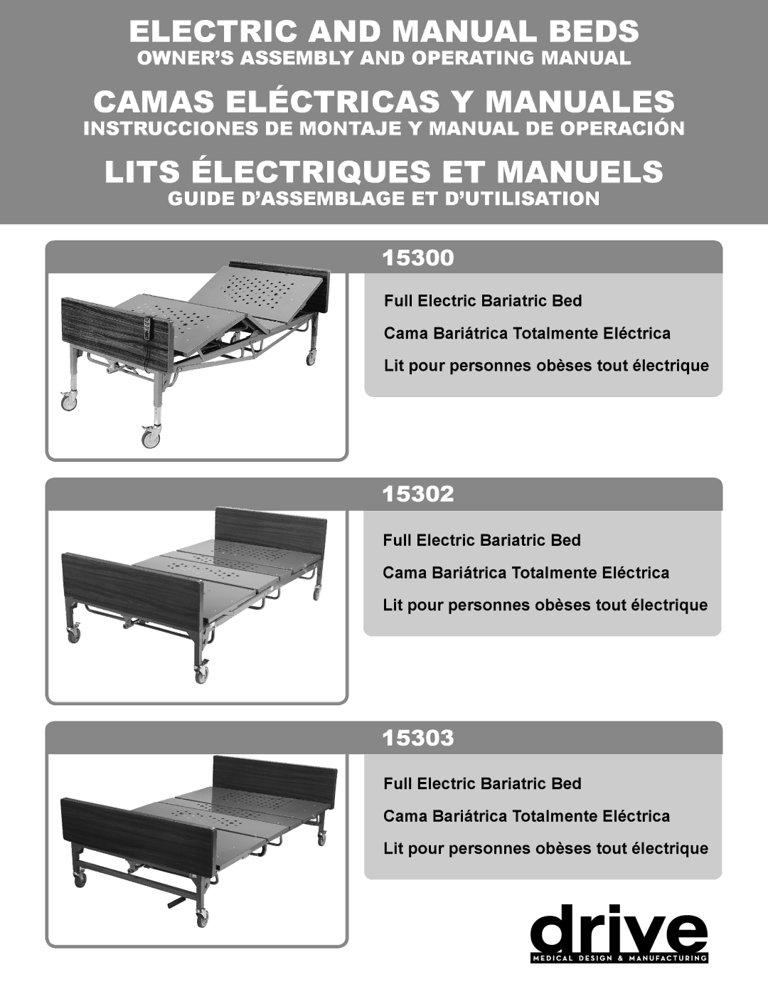 Drive Medical Design 15303, 15302, 15300 manual Electric and Manual Beds 