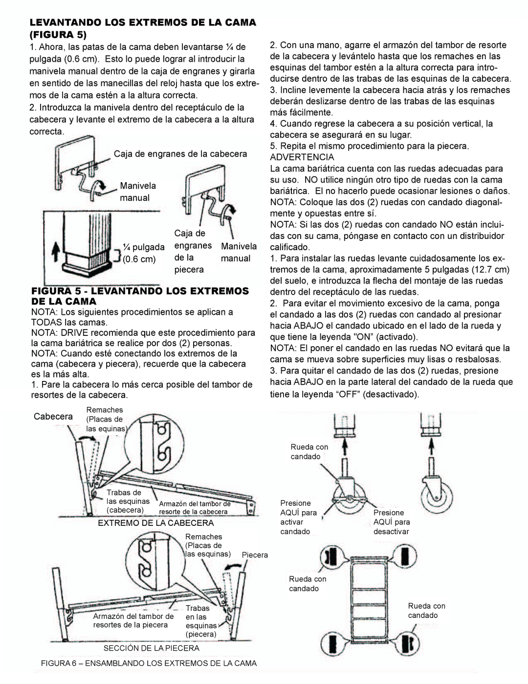 Drive Medical Design 15303, 15302 Levantando LOS Extremos DE LA Cama Figura, Figura 5 Levantando LOS Extremos DE LA Cama 