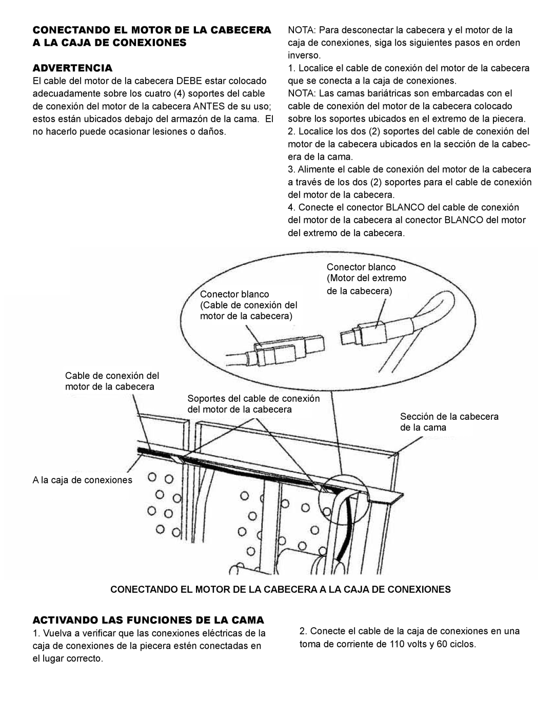 Drive Medical Design 15303 Activando LAS Funciones DE LA Cama, Conectando EL Motor DE LA Cabecera a LA Caja DE Conexiones 