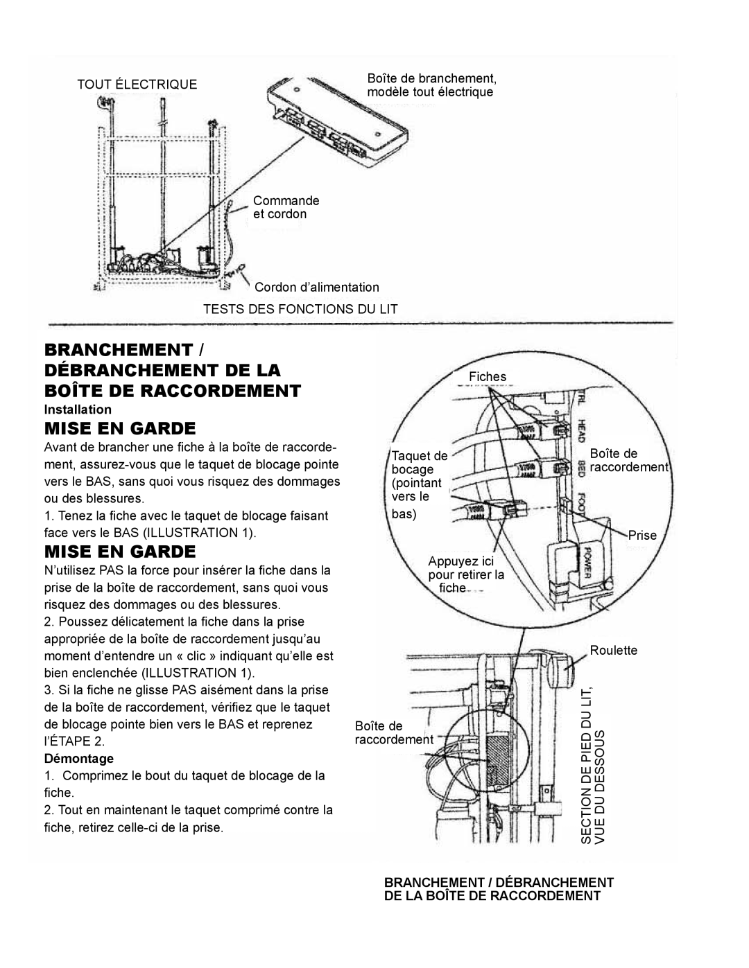 Drive Medical Design 15300, 15302, 15303 manual Démontage, Branchement / Débranchement DE LA Boîte DE Raccordement 