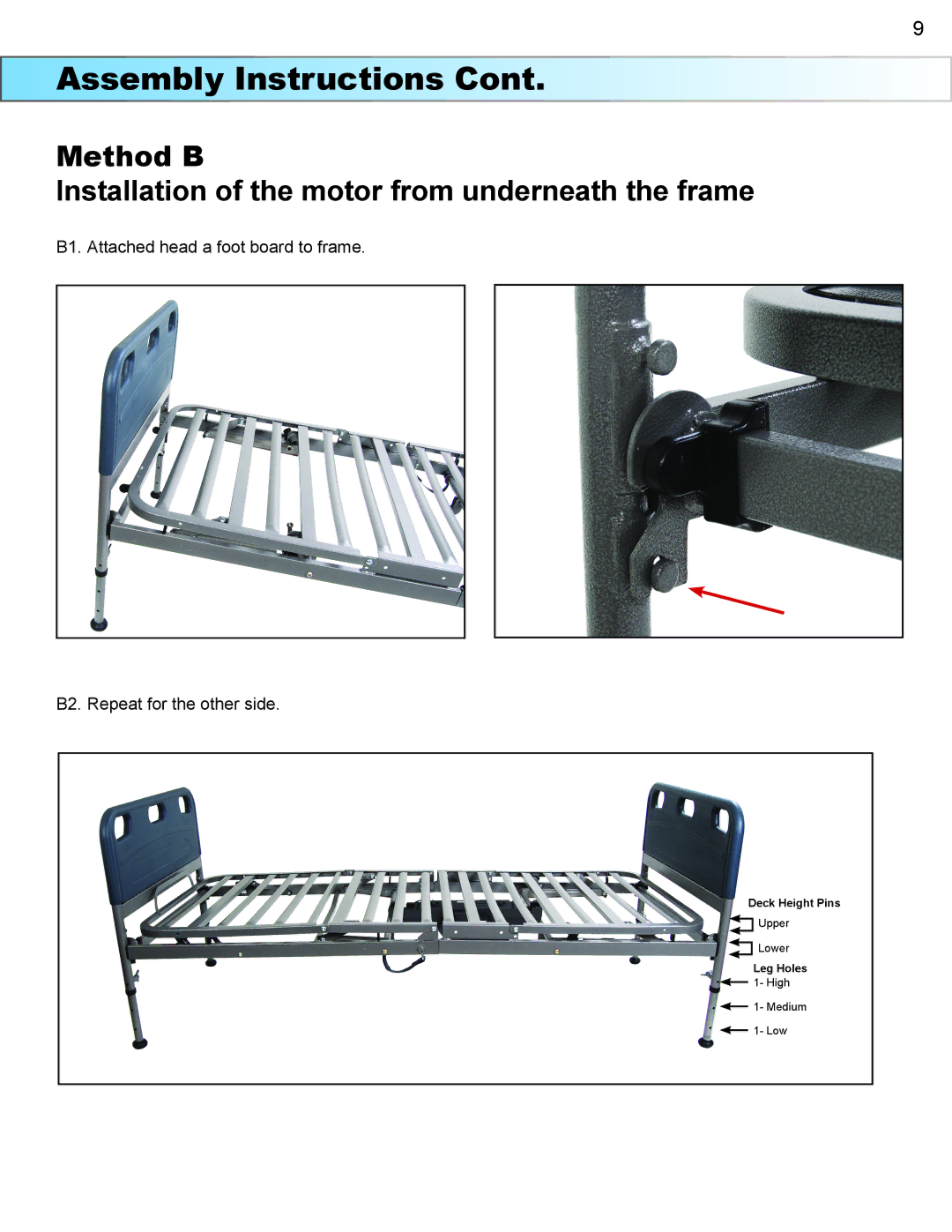 Drive Medical Design 15560 manual Method B Installation of the motor from underneath the frame 