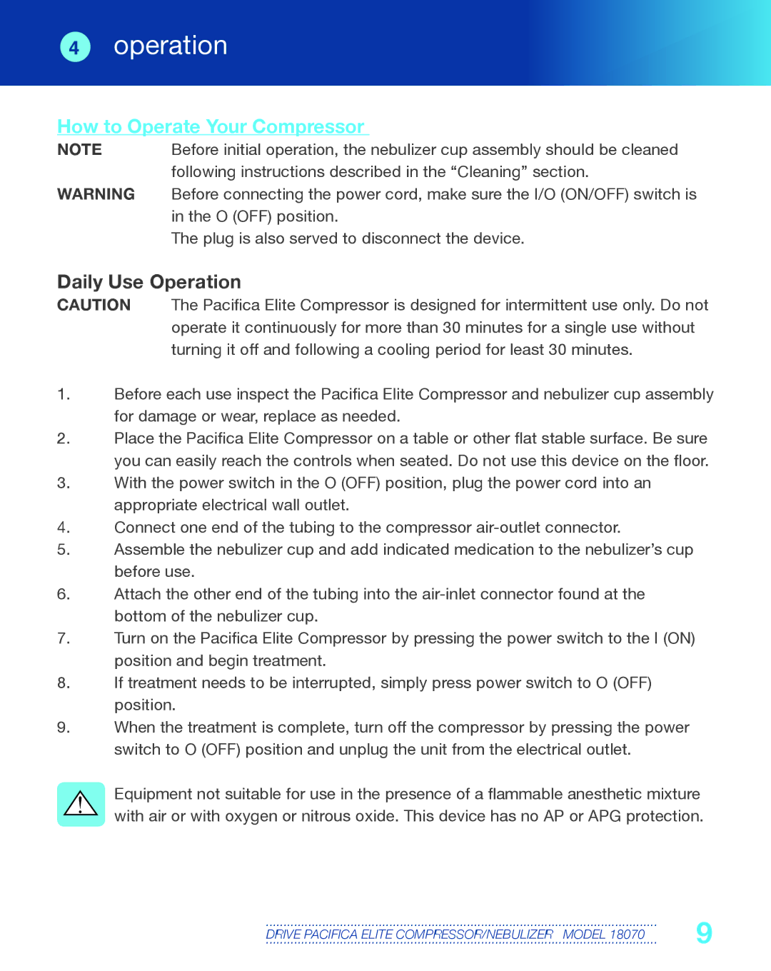 Drive Medical Design 18070 manual How to Operate Your Compressor, Daily Use Operation 