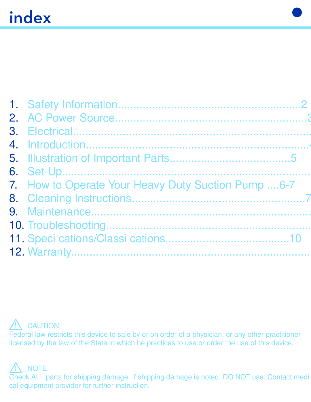 Drive Medical Design 18600 user manual Index, How to Operate Your Heavy Duty Suction Pump 