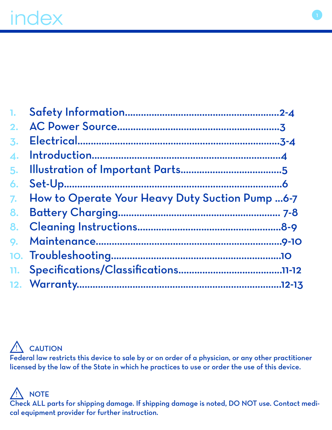 Drive Medical Design 18605 user manual Index, How to Operate Your Heavy Duty Suction Pump 