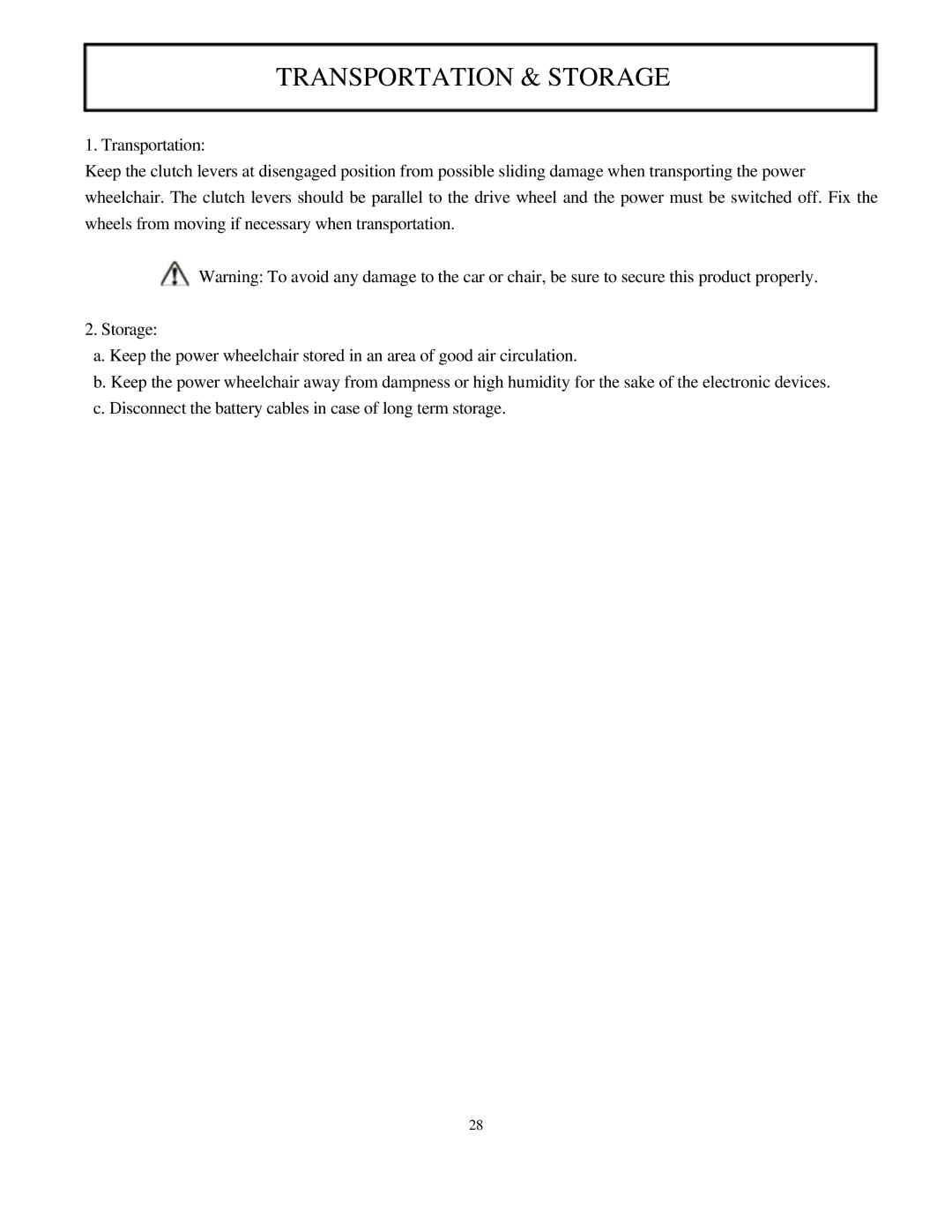 Drive Medical Design 2850-18, 2850-20 manual Transport Ation & Storage 