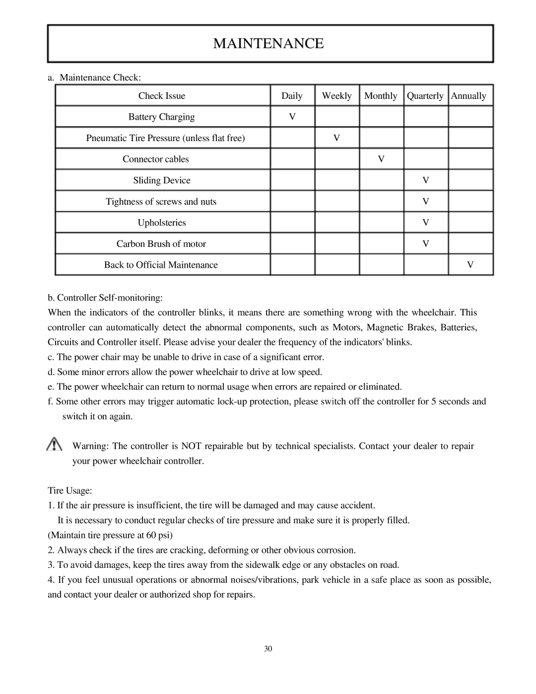 Drive Medical Design 2850-18, 2850-20 manual Aintenance Check 