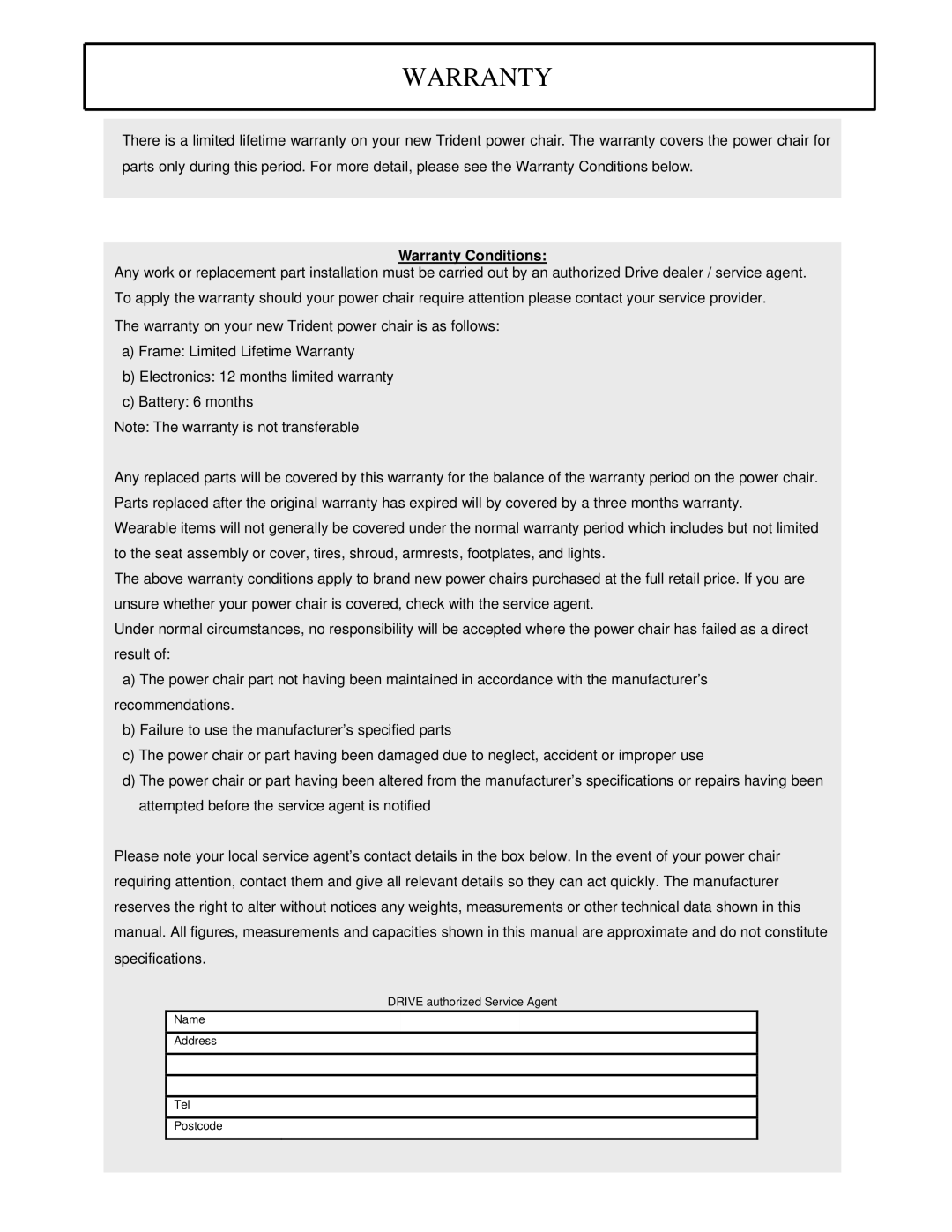 Drive Medical Design 2850-20, 2850-18 manual Warranty Conditions 