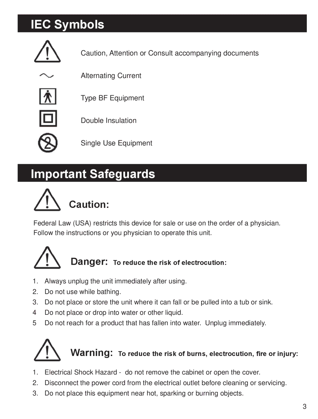 Drive Medical Design 3050-2 manual IEC Symbols, Important Safeguards 