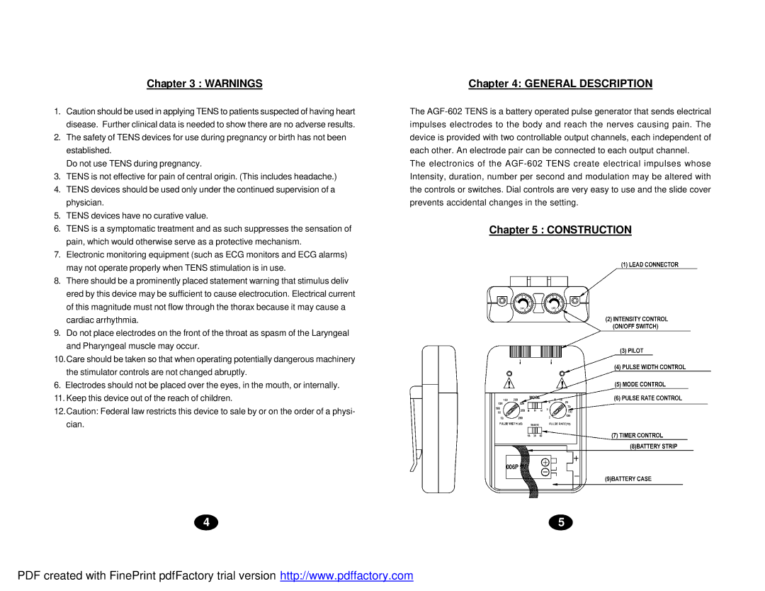 Drive Medical Design AGF-602 manual General Description, Construction 