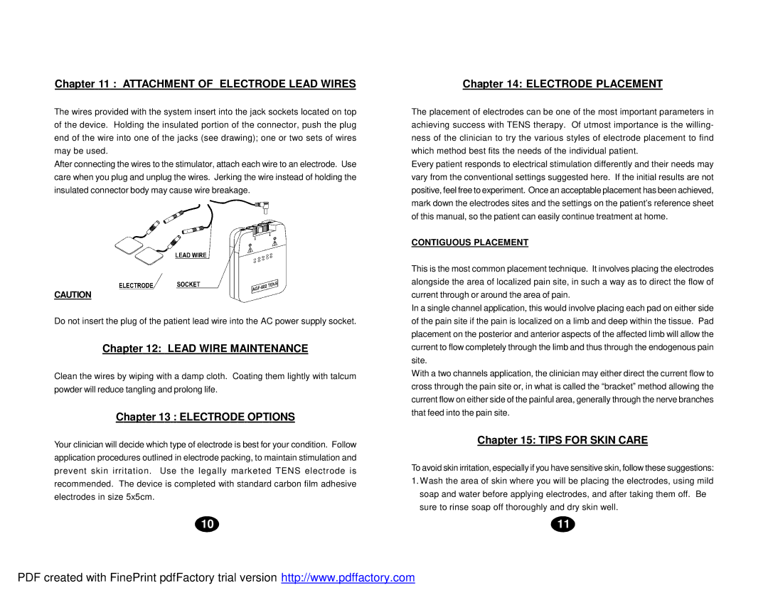 Drive Medical Design AGF-602 manual Attachment of Electrode Lead Wires, Lead Wire Maintenance, Electrode Options 