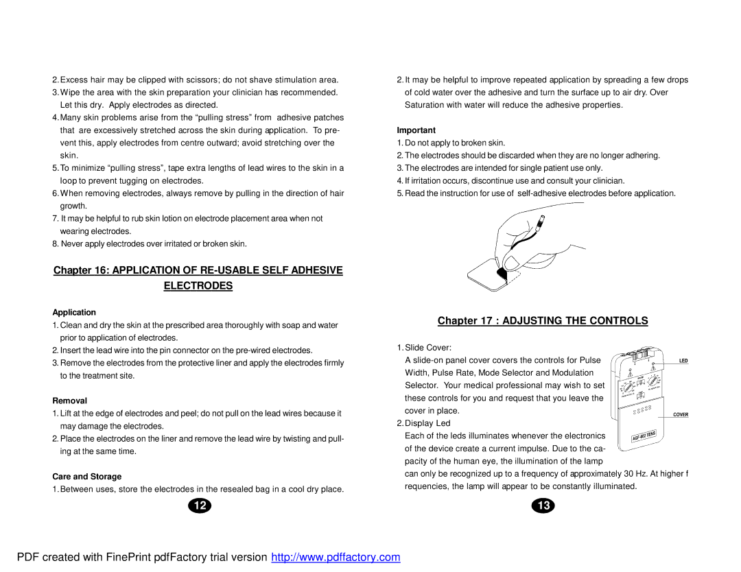 Drive Medical Design AGF-602 manual Application of RE-USABLE Self Adhesive, Adjusting the Controls 