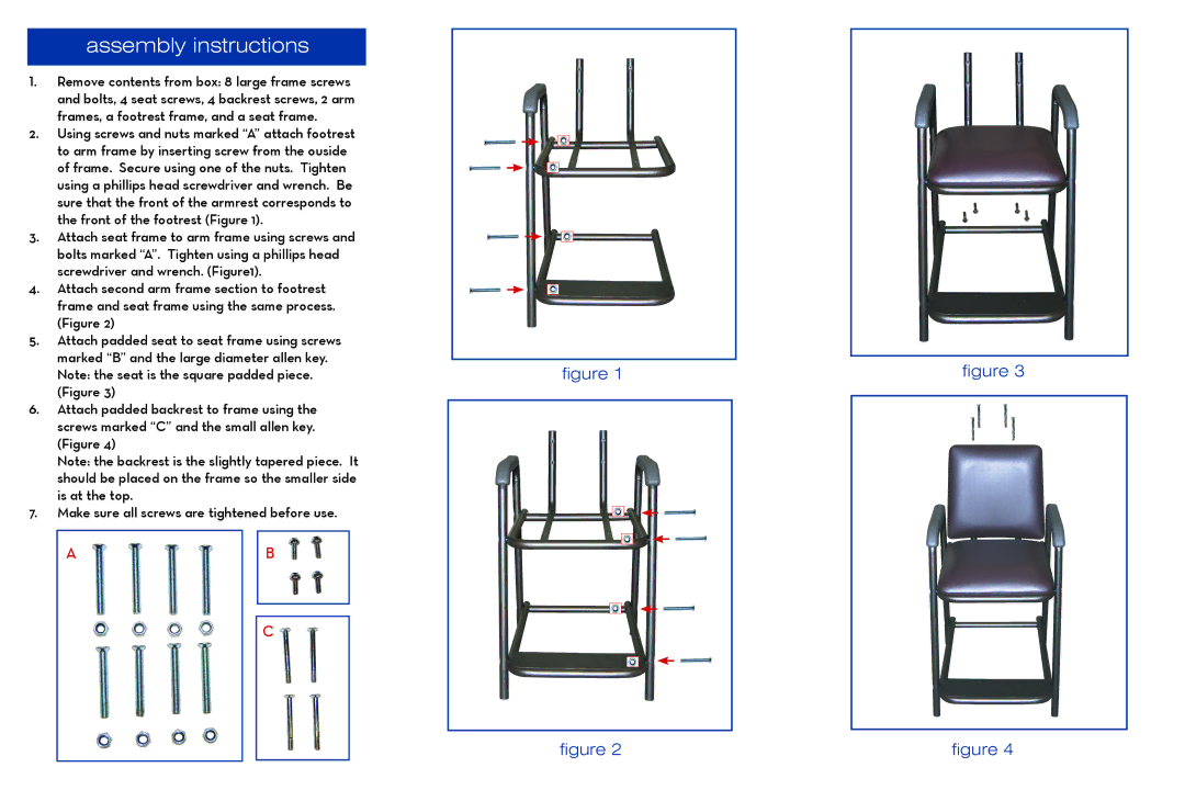 Drive Medical Design HX5 9JP warranty Assembly instructions, Using screws and nuts marked a attach footrest 