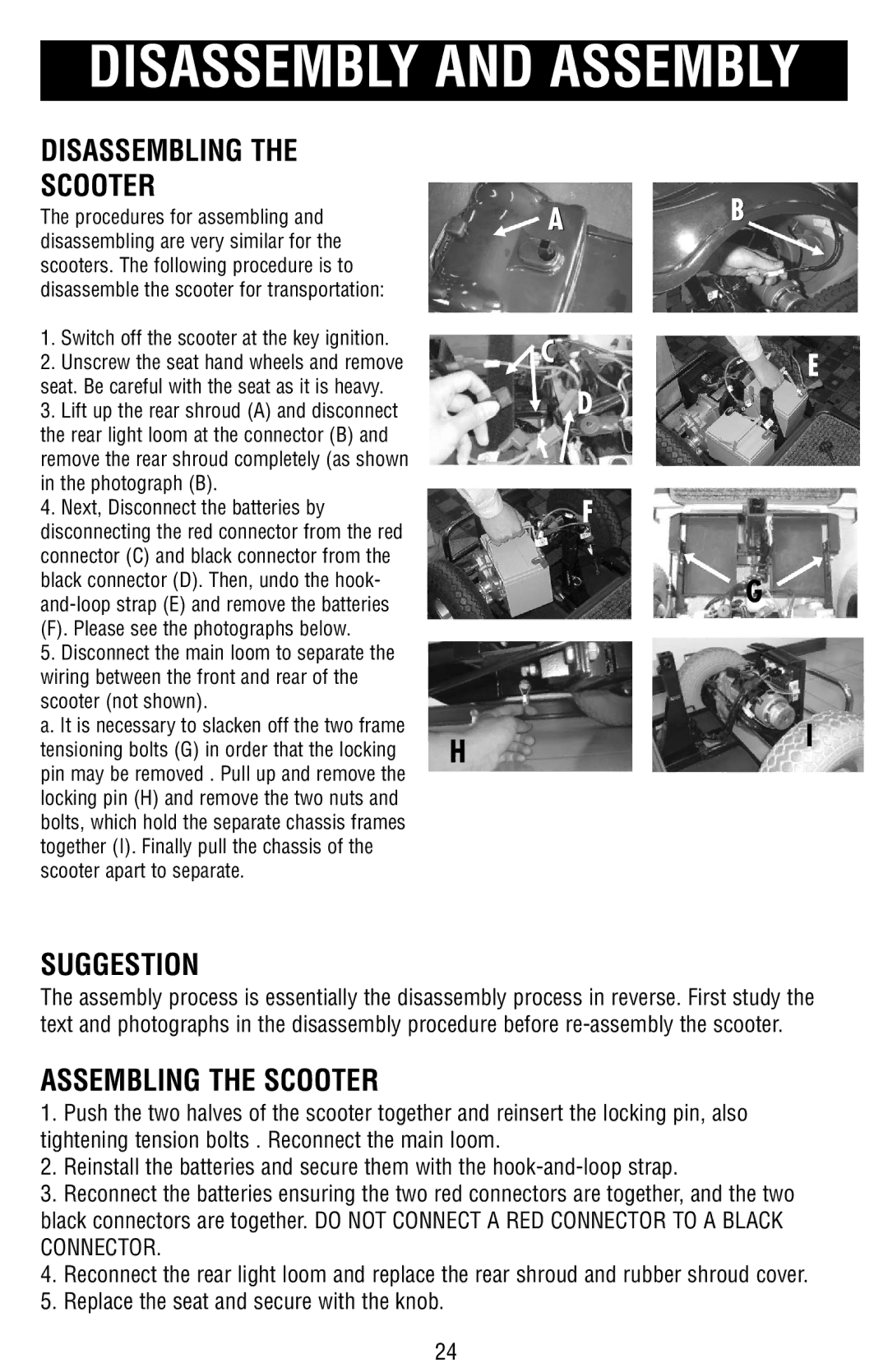 Drive Medical Design Mobility Scooter owner manual Disassembling Scooter, Assembling the Scooter 